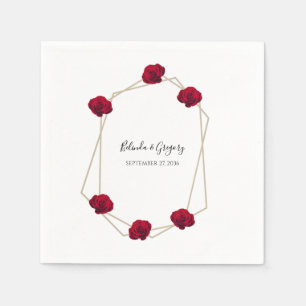 Elegant Geometric Red Rose Wedding Napkin