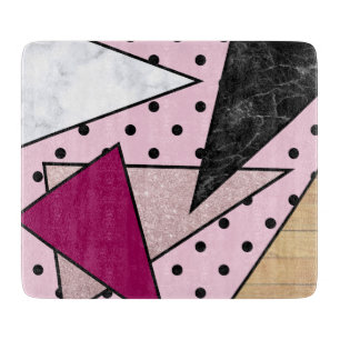 Elegant geometric rose gold glitter marble wood cutting board