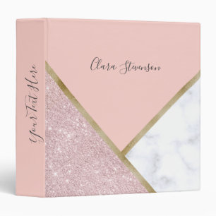 Elegant geometric rose gold glitter white marble binder