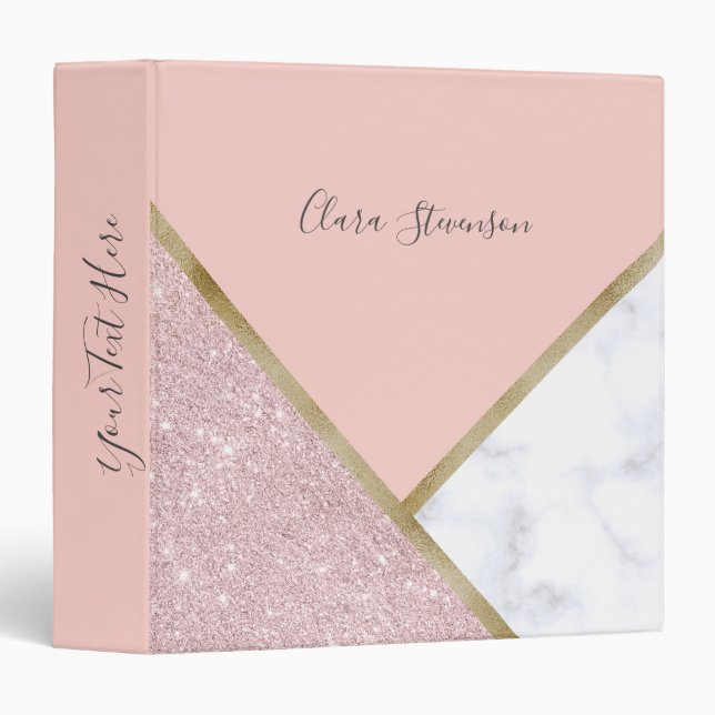 Elegant geometric rose gold glitter white marble binder (Front/Spine)