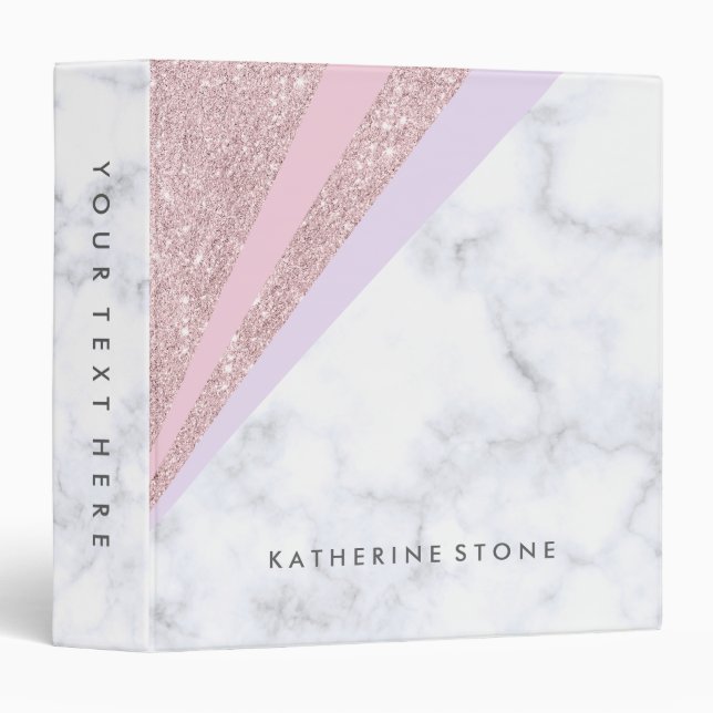 Elegant geometric rose gold glitter white marble binder (Front/Spine)