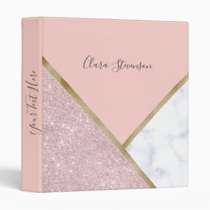 Elegant geometric rose gold glitter white marble binder