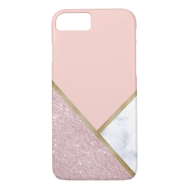 Elegant geometric rose gold glitter white marble Case-Mate iPhone case (Back)