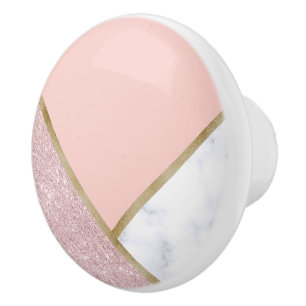 Elegant geometric rose gold glitter white marble ceramic knob
