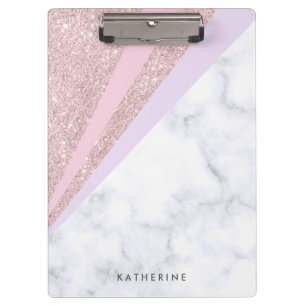 Elegant geometric rose gold glitter white marble clipboard