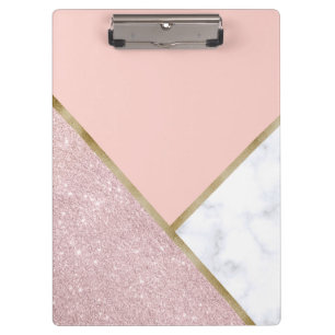 Elegant geometric rose gold glitter white marble clipboard