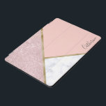 Elegant geometric rose gold glitter white marble iPad pro cover<br><div class="desc">Stylish geometric design featuring faux rose gold glitter,  gold and white marble.</div>