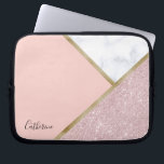 Elegant geometric rose gold glitter white marble laptop sleeve<br><div class="desc">Stylish geometric design featuring faux rose gold glitter,  gold and white marble.</div>