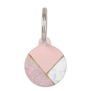 Elegant geometric rose gold glitter white marble pet tag