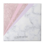Elegant geometric rose gold glitter white marble tile<br><div class="desc">Girly and stylish geometric design featuring faux rose gold glitter,  white marble,  pink and purple.</div>