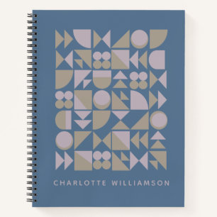 Elegant Geometric Shapes Dusty Blue Personalized Notebook