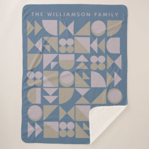 Elegant Geometric Shapes Dusty Blue Personalized Sherpa Blanket