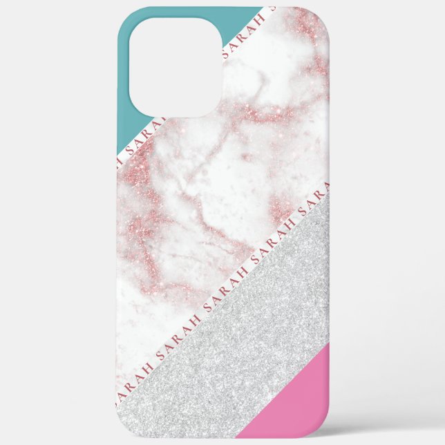 Elegant geometric silver rose gold glitter marble Case-Mate iPhone case (Back)