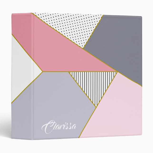 Elegant geometric stripes polka dots pastel binder (Front/Spine)