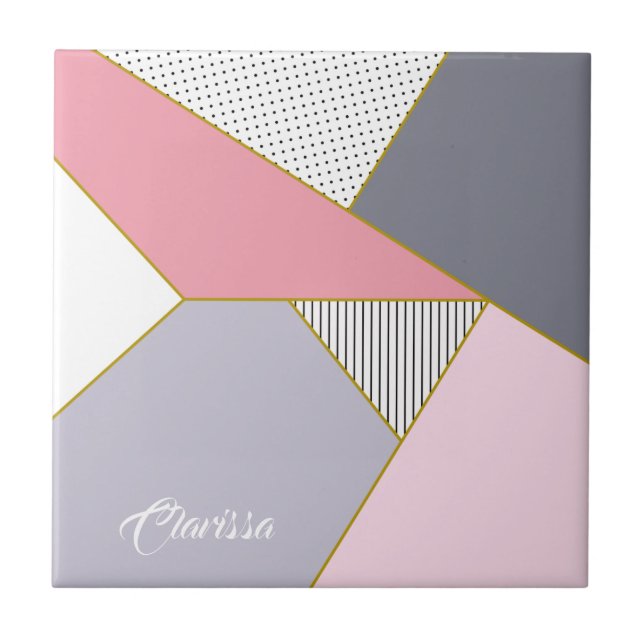 Elegant geometric stripes polka dots pastel tile (Front)