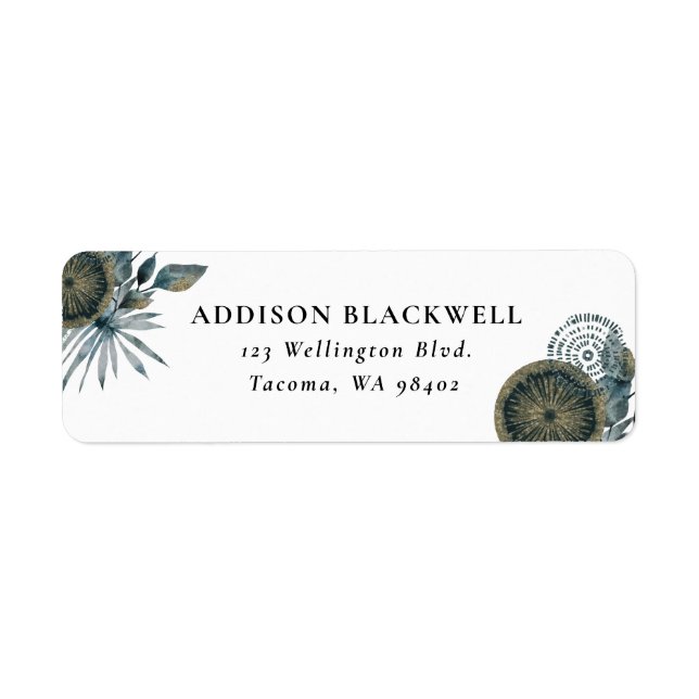 Elegant Geometric Teal Blue Gold Leaves (Front)