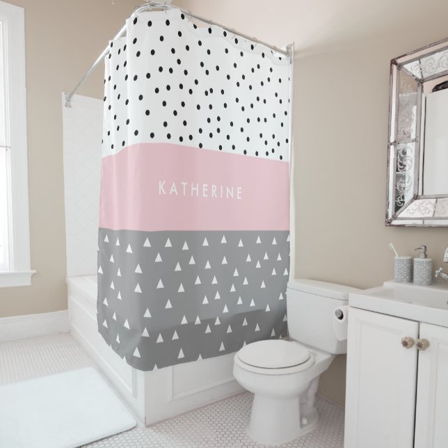 Elegant geometric triangles & dots in grey & pink (In Situ)