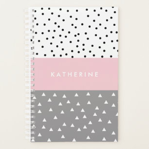 Elegant geometric triangles & dots in grey & pink planner