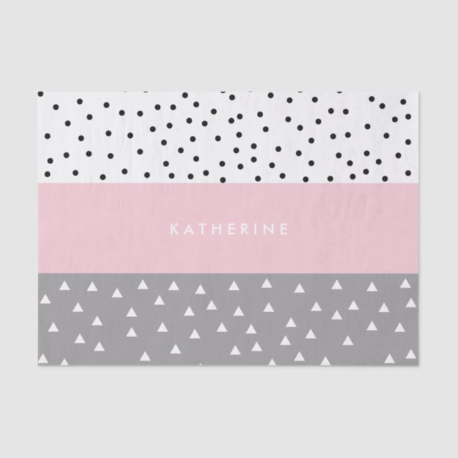 Elegant geometric triangles & dots in grey & pink tissue paper (Front)
