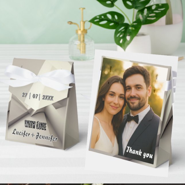 Elegant Geometric Wedding Favour Box with Photo  (Creator Uploaded)