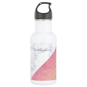 Elegant geometric white marble rose gold glitter 532 ml water bottle