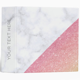 Elegant geometric white marble rose gold glitter binder