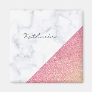 Elegant geometric white marble rose gold glitter magnet