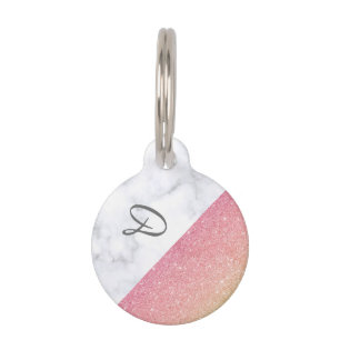 Elegant geometric white marble rose gold glitter pet tag