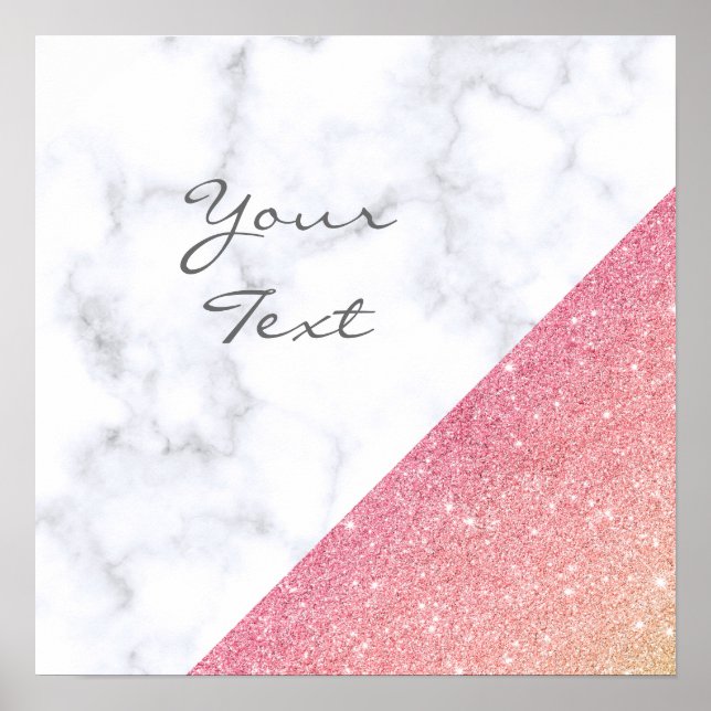 Elegant geometric white marble rose gold glitter poster (Front)