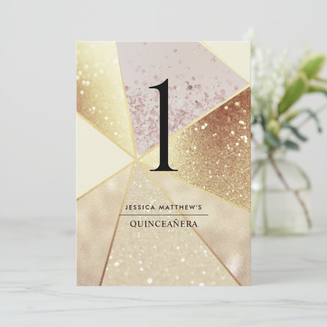  Elegant Geometrical Champagne Foil Table Number (Standing Front)