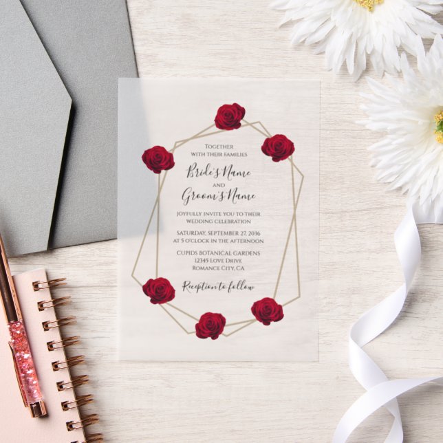 Elégant Géométrique Rose Rouge Invitations de mari (Mariage)