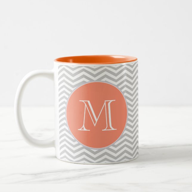 Elegant geometry of chevrón and monograma Two-Tone coffee mug (Left)