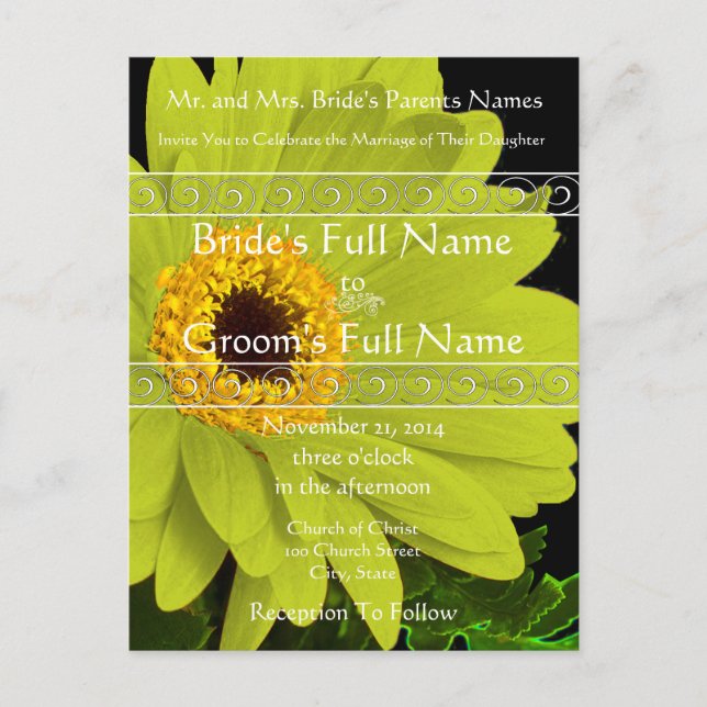 Elegant Gerber Daisy Wedding Invitation Postcard (Front)