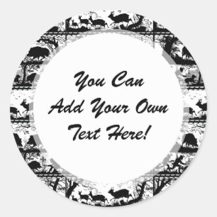 Elegant German Hunting Scene Running Deer and Boar Classic Round Sticker