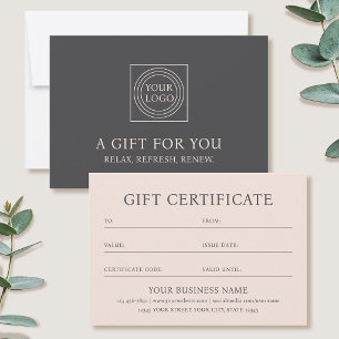 Elegant Gift Certificate Business Logo Grey Pink
