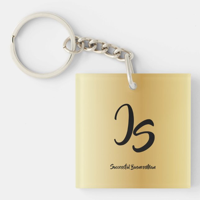 Elegant Gift with Personalize Gold Monogram Keychain (Front)