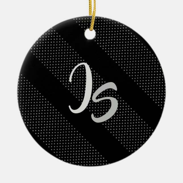 Elegant Gift with Personalize Silver Monogram Ceramic Ornament (Front)
