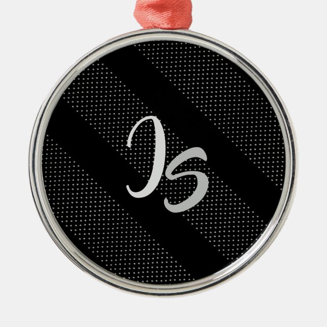 Elegant Gift with Personalize Silver Monogram Metal Ornament (Front)