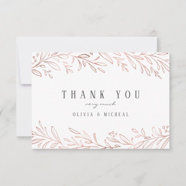 Elegant gilded rose gold botanical thank you card (Front)