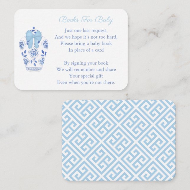 Elegant Ginger Jar Baby Boy Shower Bring A Book Enclosure Card (Front/Back)