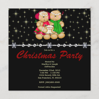 Elegant Gingerbread Family and Stars CUTE Christma Invitation