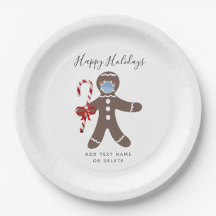 Elegant Gingerbread Man Wearing Face Mask Paper Plate