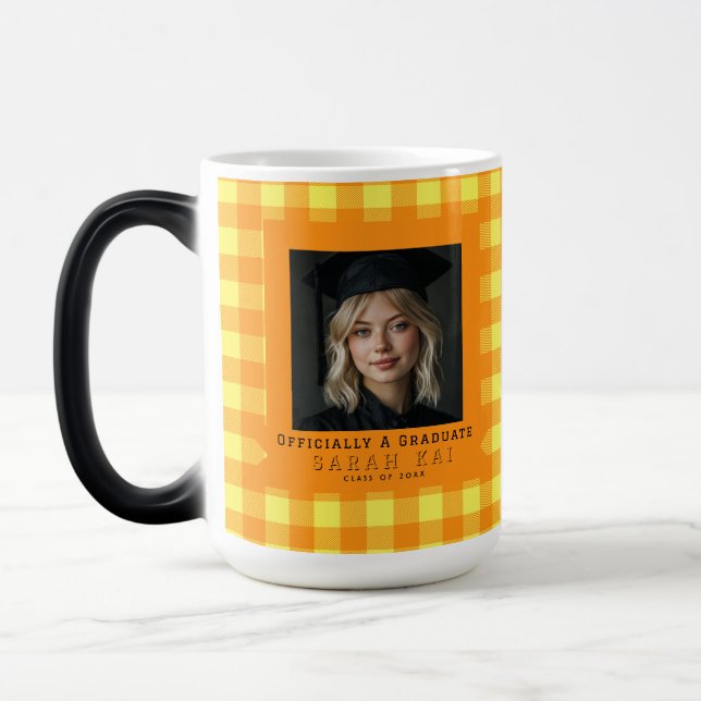 Elegant Gingham Pattern Graduation Gift Magic Mug (Left)