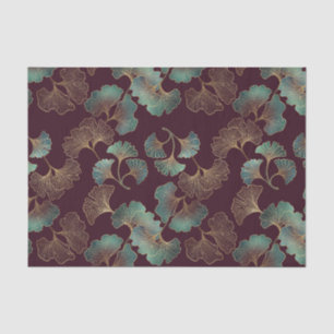 Elegant Ginkgo Leaf in Burgundy and Teal (1) Tissue Paper