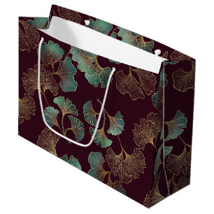 Elegant Ginkgo Leaf in Burgundy and Teal Large Gift Bag