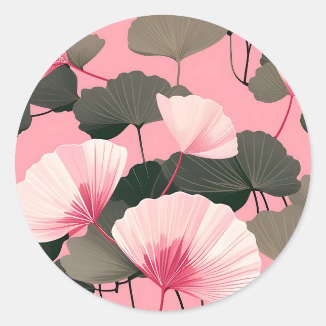 Elegant Ginkgo Leaf Pattern Classic Round Sticker (Front)
