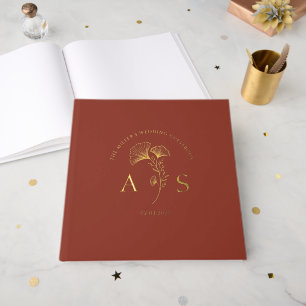 Elegant Ginkgo Leaves Burnt Umber Wedding Foil Guest Book