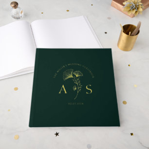 Elegant Ginkgo Leaves Emerald Green Wedding Foil Guest Book