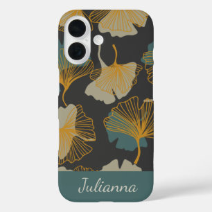 Elegant Ginkgo Leaves Fall Script Personalized iPhone 16 Case