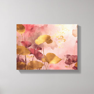 Elegant Ginkgo leaves pink & gold Canvas Print